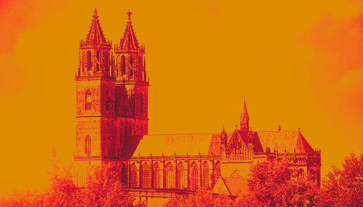Grafik enthält eine farblich verfremdete Darstellung des Magdeburger Doms.