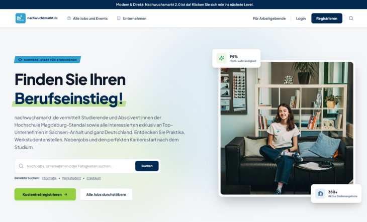 The image shows a section of the homepage of the job portal Nachwuchsmarkt.de