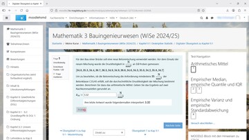 Das Bild zeigt digitale Mathematik-AUfgaben in einem Moodle-Kurs.