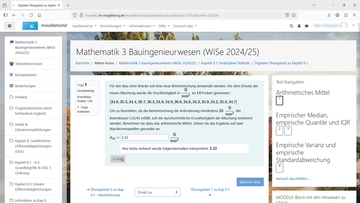 The image shows digital mathematics exercises in a Moodle course.