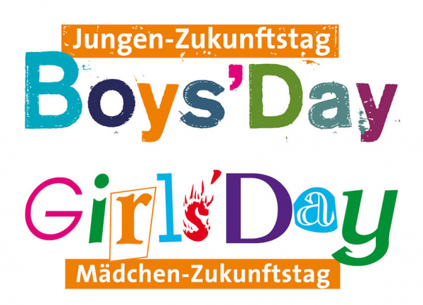 Logo mit den Schriftzügen „Jungen-Zukunftstag Boys’Day“ und „Mädchen-Zukunftstag Girls’Day“ in verschiedenen Farben.