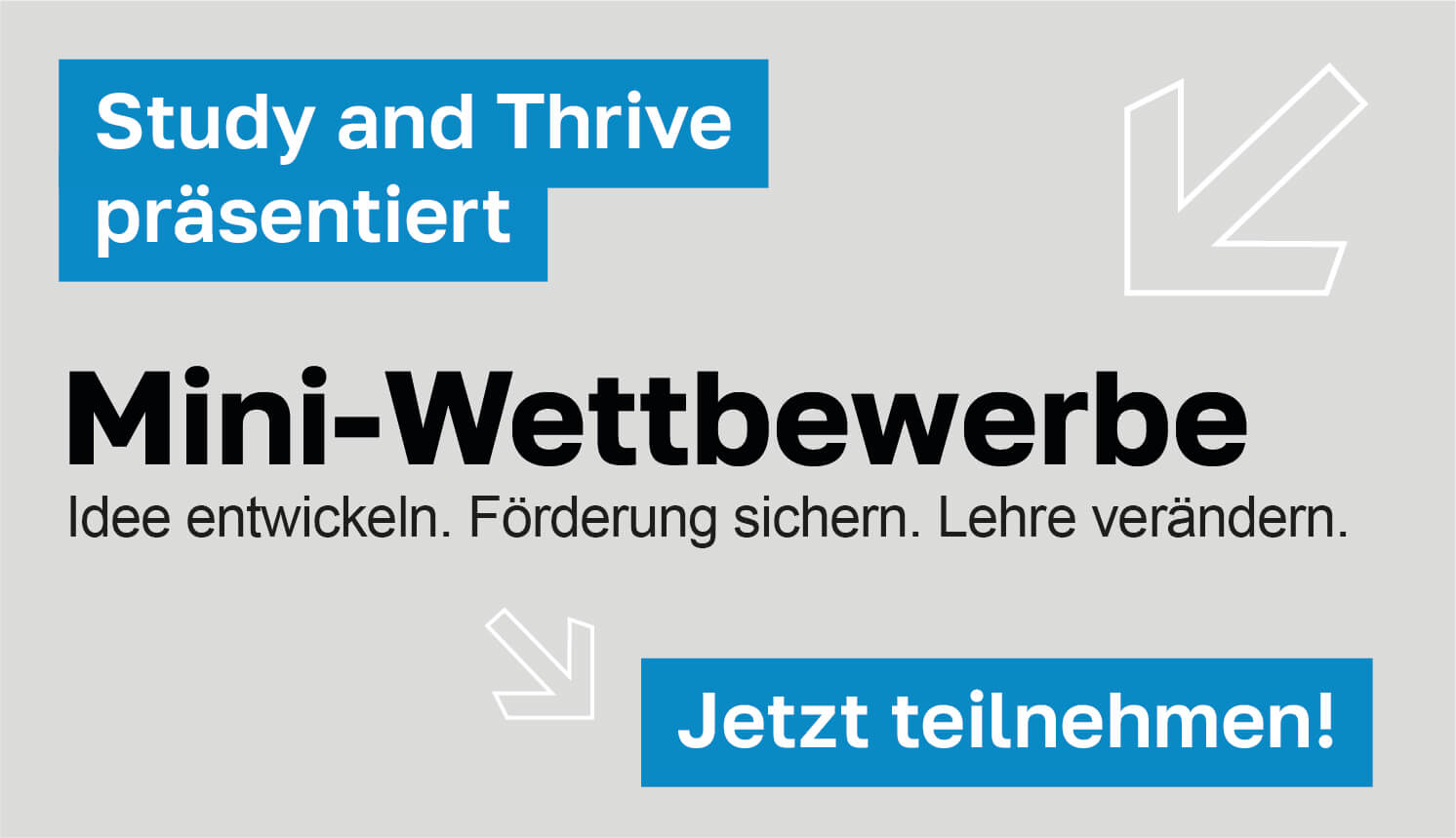 Infografik Mini-Wettbewerbe, die zur Einreichung von Projektideen durch Studierende und Lehrende, zur Förderung neuer Lehrformate, aufruft.