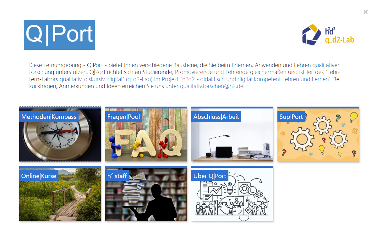 Das Bild zeigt die Startseite der Selbstlernplattform-QPort.