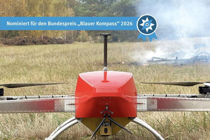 Die Löschdrohne im Testeinsatz. Foto: Harald Müller Metall-Sonderfertigung GmbH