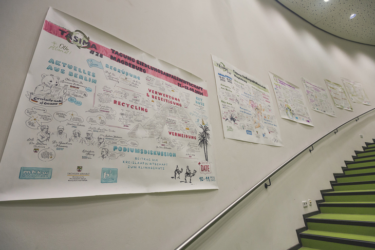 Das grafische Gedächtnis der TASIMA an der Wand des Audimax. Foto: Matthias Piekacz